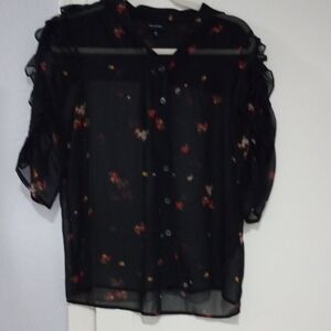 Who What Wear Black Floral Sheer Blouse
